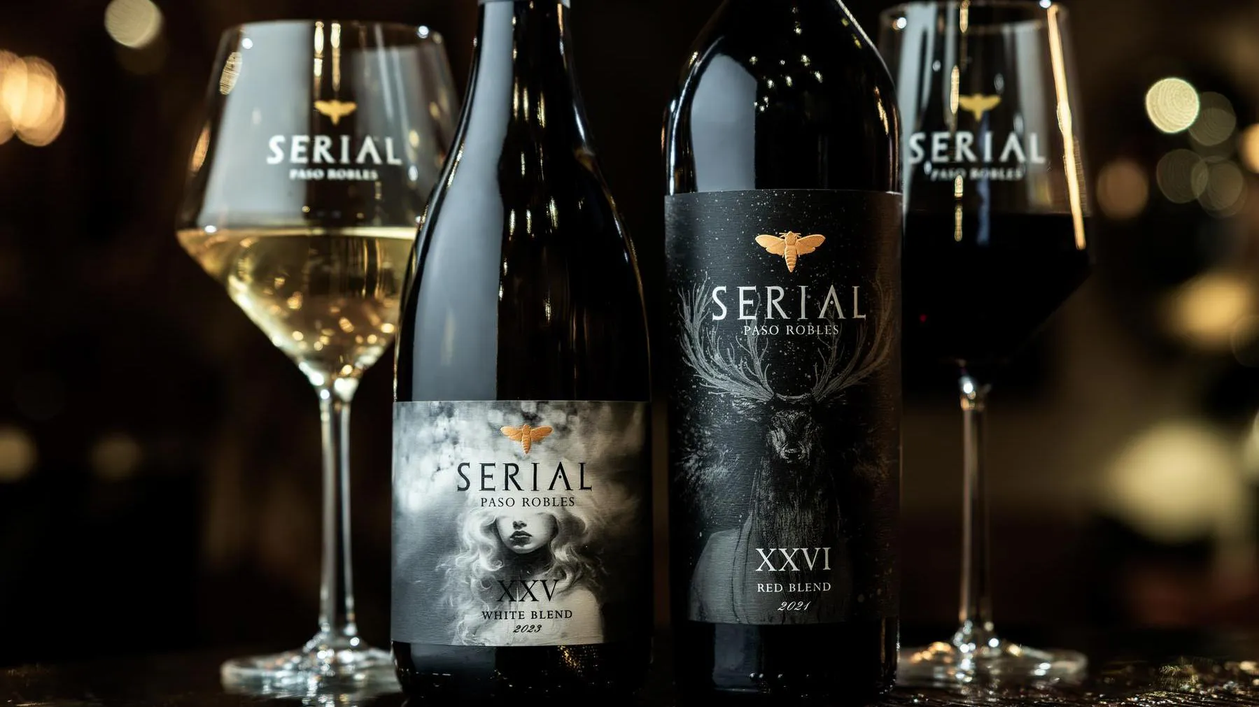 Serial Wine bottles and glasses